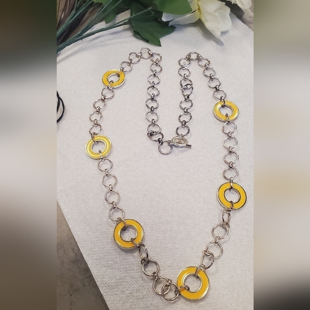 Long Chain Yellow Hoop Linked Statement Necklace 🌴